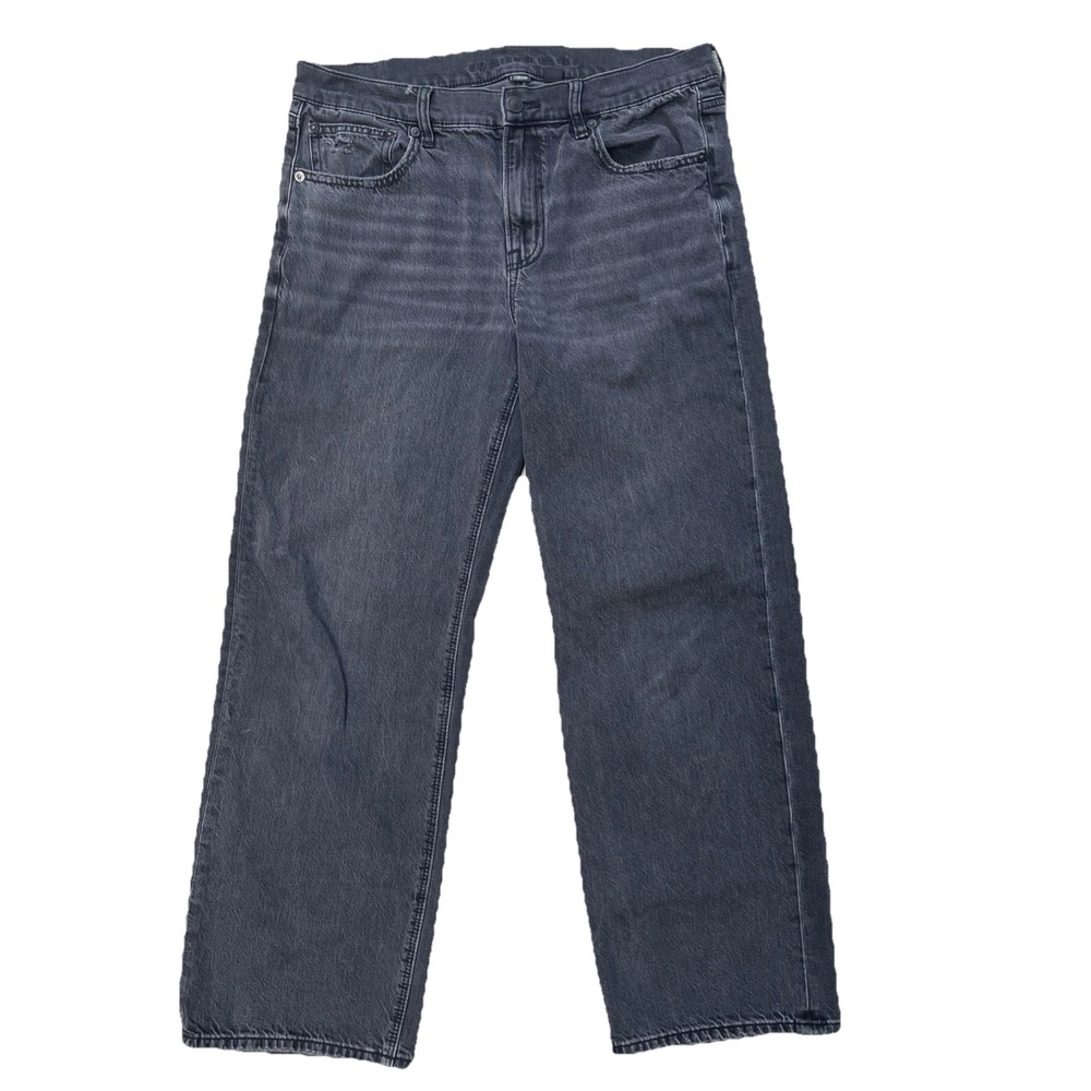 American Eagle Women's Wide Leg Jeans Size 6 Dark Wash Stretch Denim Distressed